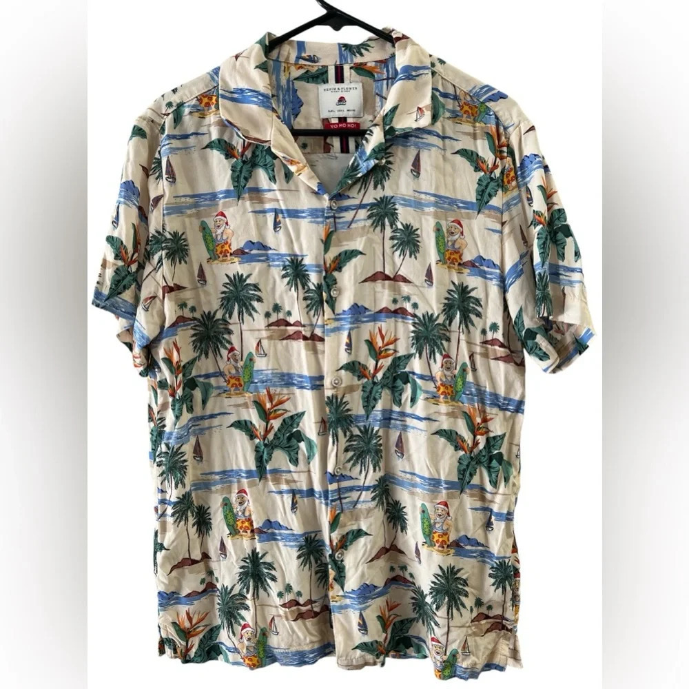 Hawaiian vacation Santa short sleeve button up shirt